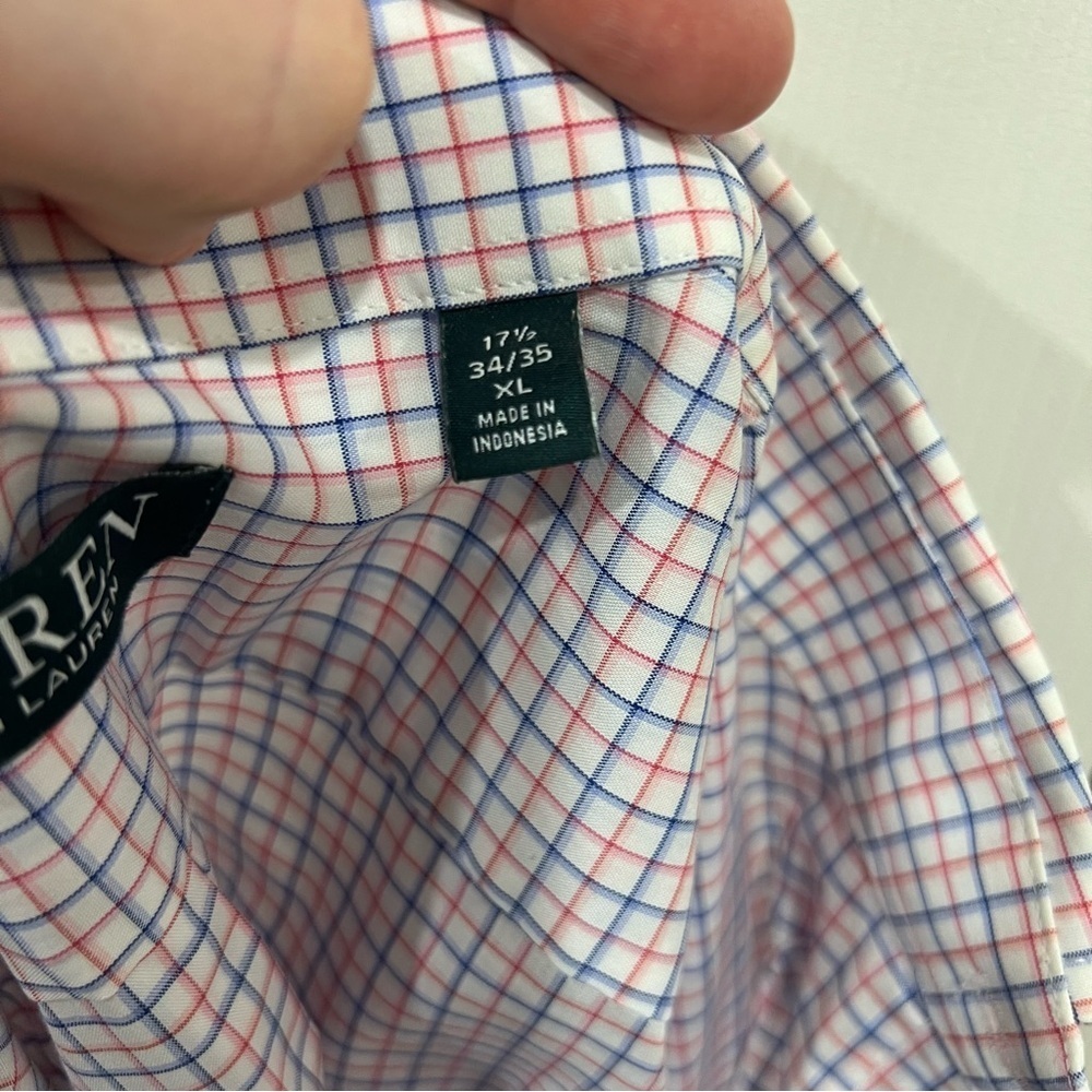 LAUREN RALPH LAUREN Check Button Down Blue Pink Mens Size XL Neck: 17 1/2 34/35 - Picture 5 of 7